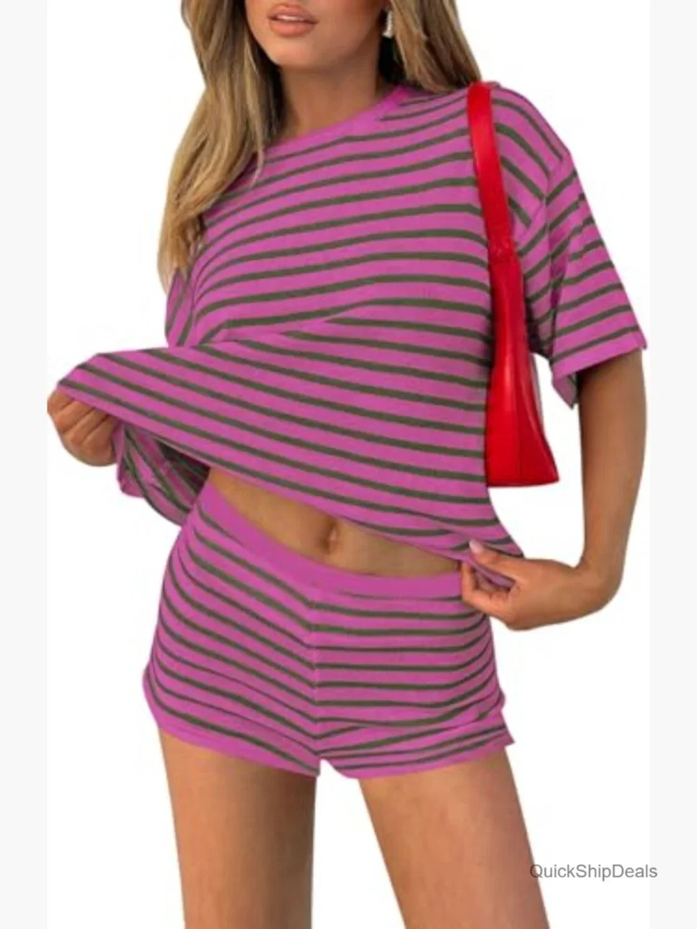 2 Piece Sweater Set Short Sleeve Top Matching Shorts Lounge Set